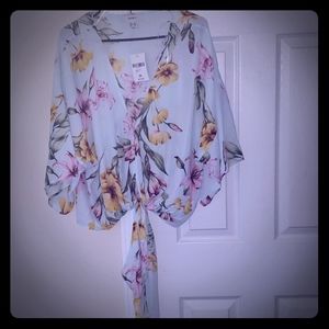 Plus Size Floral Print Chiffon Top